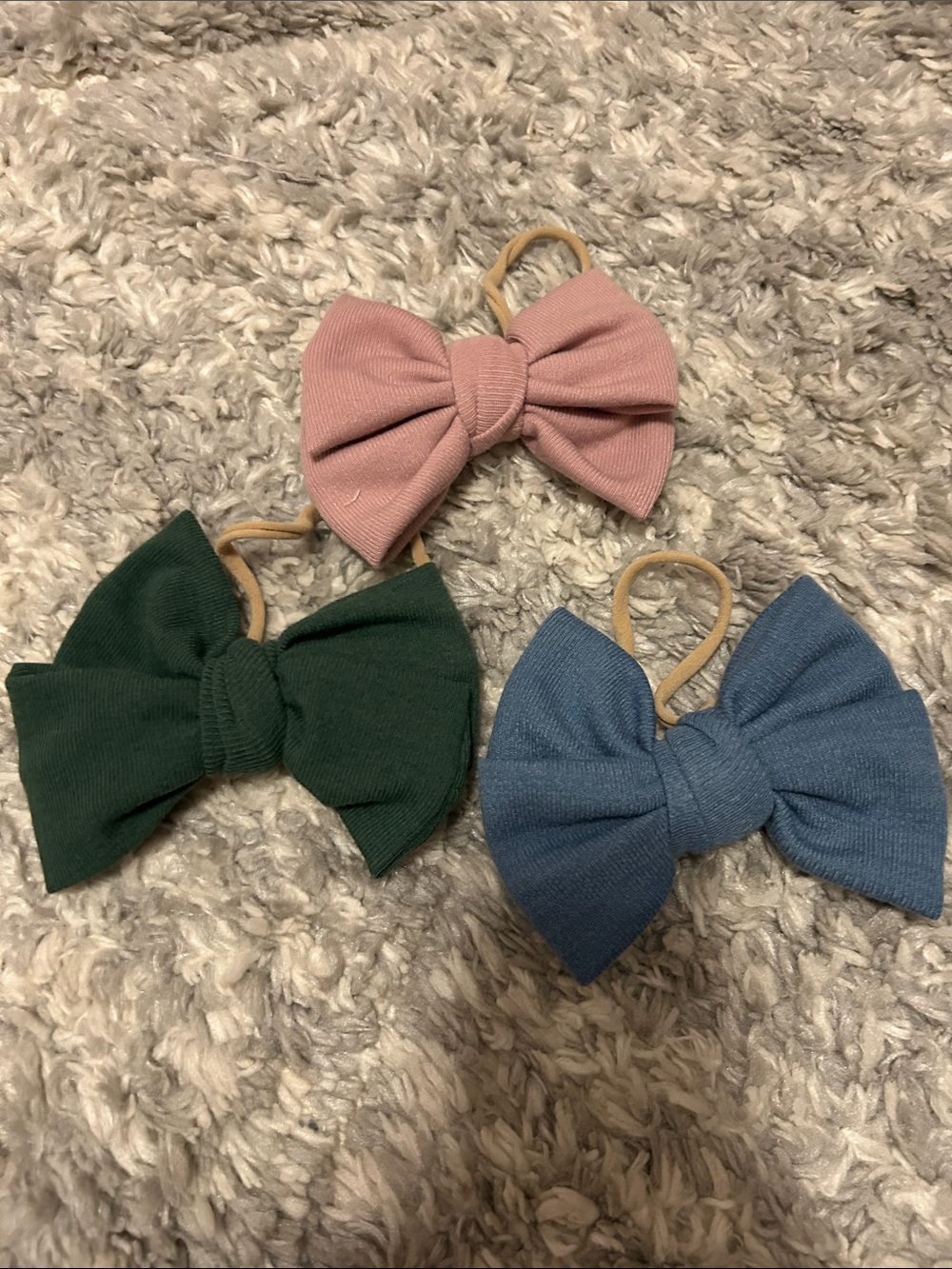 Posh Peanut Bow Hair Elastics in Blush Pink, Forest Green & Denim Blue